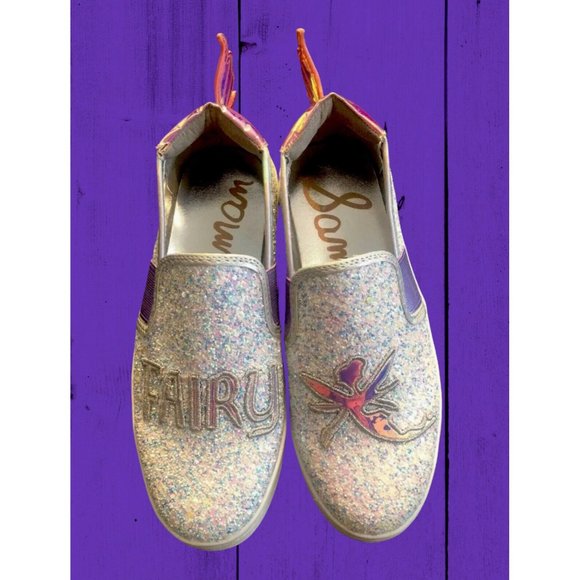 Sam Edelman Girls Slip On Glitter Fairy Sneakers/Iridescent Wings SZ: 2- - Picture 1 of 12